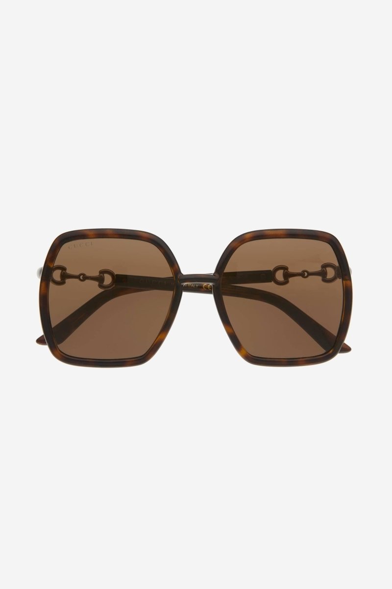 Hexagonal havana sunglasses with horsebit detail – this oversize hexagonal round shape with a vintage inspiration is embellished by – LUX VERSE Luxury Designer Fashion Outlet