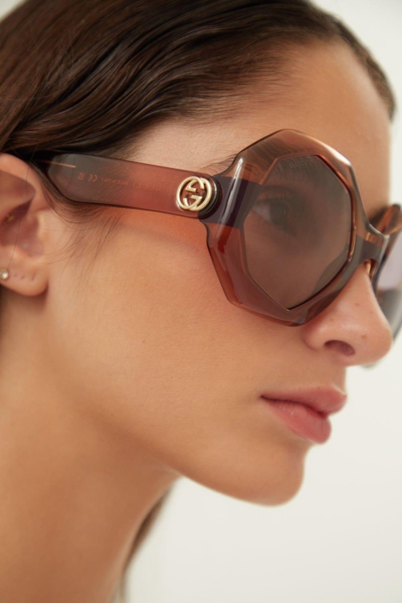 Hexagonal tricolor brown sunglasses – this unique sun style is characterized by a faceted construction to harmonize – LUX VERSE Luxury Designer Fashion Outlet