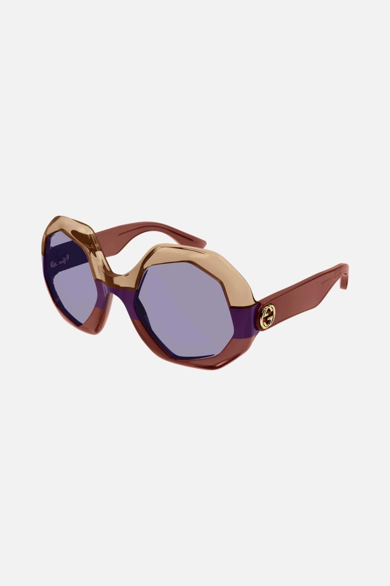 Hexagonal tricolor brown sunglasses – the style is enriched by the G interlocking logo – LUX VERSE Luxury Designer Fashion Outlet
