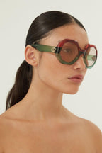 Hexagonal tricolor sunglasses – this unique sun style is characterized by a faceted construction to harmonize – LUX VERSE Luxury Designer Fashion Outlet