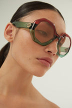 Hexagonal tricolor sunglasses – this unique sun style is characterized by a faceted construction to harmonize – LUX VERSE Luxury Designer Fashion Outlet