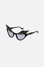 Hollywood collection sunglasses with Swarovski – fashion show style featuring a rectangular shape in black and ivory acetate – LUX VERSE Luxury Designer Fashion Outlet