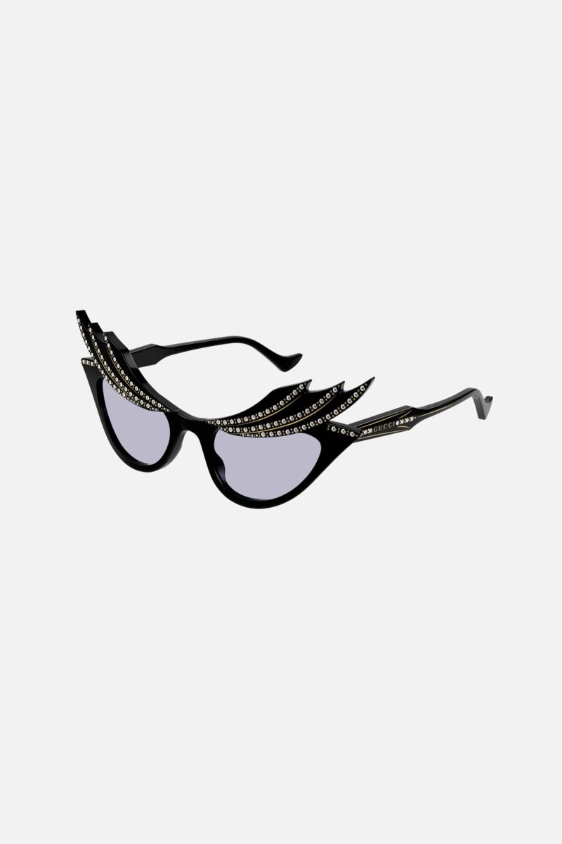 Hollywood collection sunglasses with Swarovski – fashion show style featuring a rectangular shape in black and ivory acetate – LUX VERSE Luxury Designer Fashion Outlet