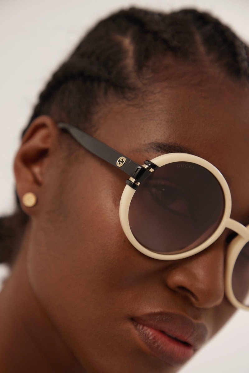 Ivory round shape sunglasses – this round shape is characterized by the GG interlocking logo on both temples – LUX VERSE Luxury Designer Fashion Outlet