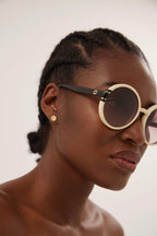 Ivory round shape sunglasses – the colour palette is refined and plays with mono colours and contrasts between – LUX VERSE Luxury Designer Fashion Outlet