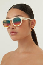 Ivory sporty sunglasses – sporty and vintage inspired this wayfarer style is made in full plastic with – LUX VERSE Luxury Designer Fashion Outlet