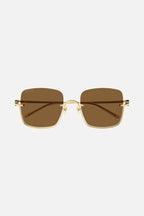 Metal squared sunglasses with brown lenses – upside down GG Interlocking logo on both temples – LUX VERSE Luxury Designer Fashion Outlet