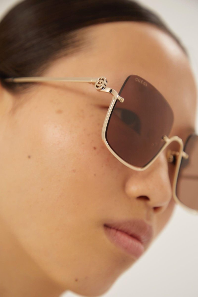 Metal squared sunglasses with brown lenses – half rim construction – LUX VERSE Luxury Designer Fashion Outlet