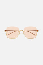 Metal squared sunglasses with orange lenses – half rim construction – LUX VERSE Luxury Designer Fashion Outlet