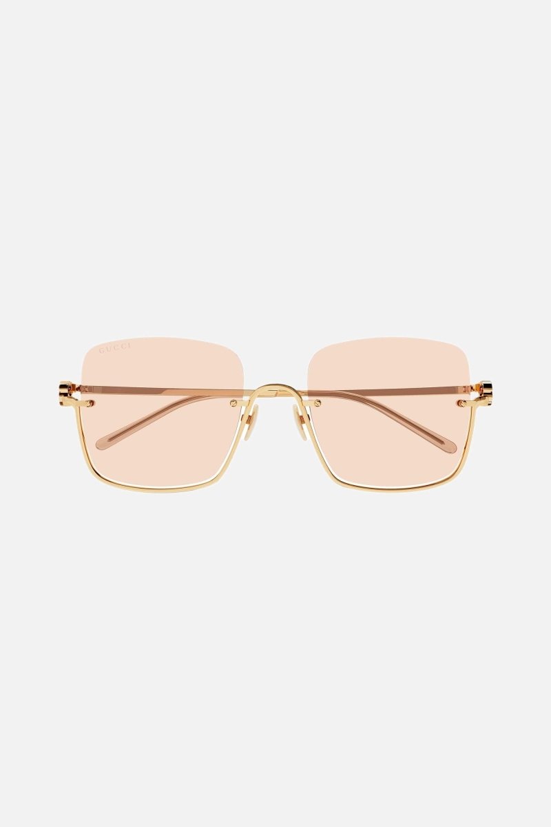 Metal squared sunglasses with orange lenses – half rim construction – LUX VERSE Luxury Designer Fashion Outlet