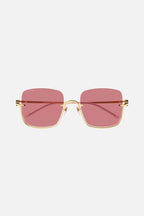 Metal squared sunglasses with pink lenses – upside down GG Interlocking logo on both temples – LUX VERSE Luxury Designer Fashion Outlet