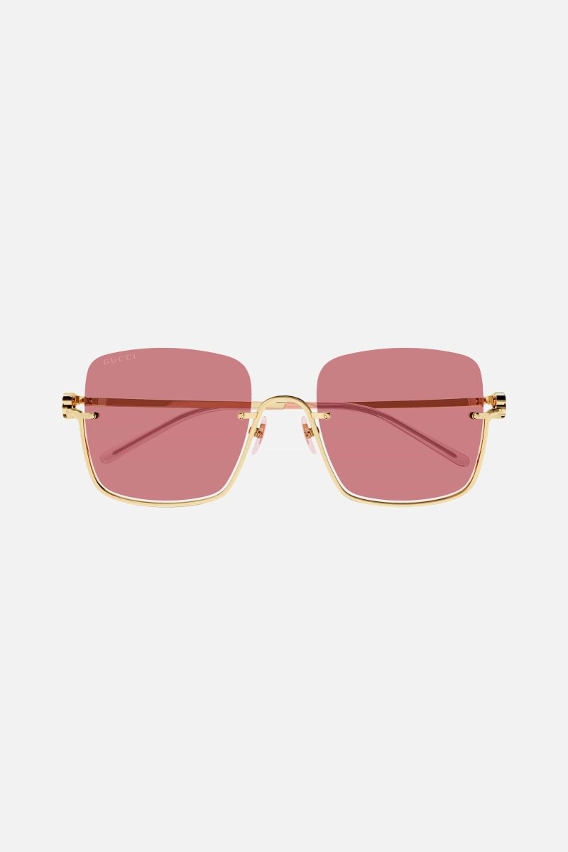 Metal squared sunglasses with pink lenses – upside down GG Interlocking logo on both temples – LUX VERSE Luxury Designer Fashion Outlet