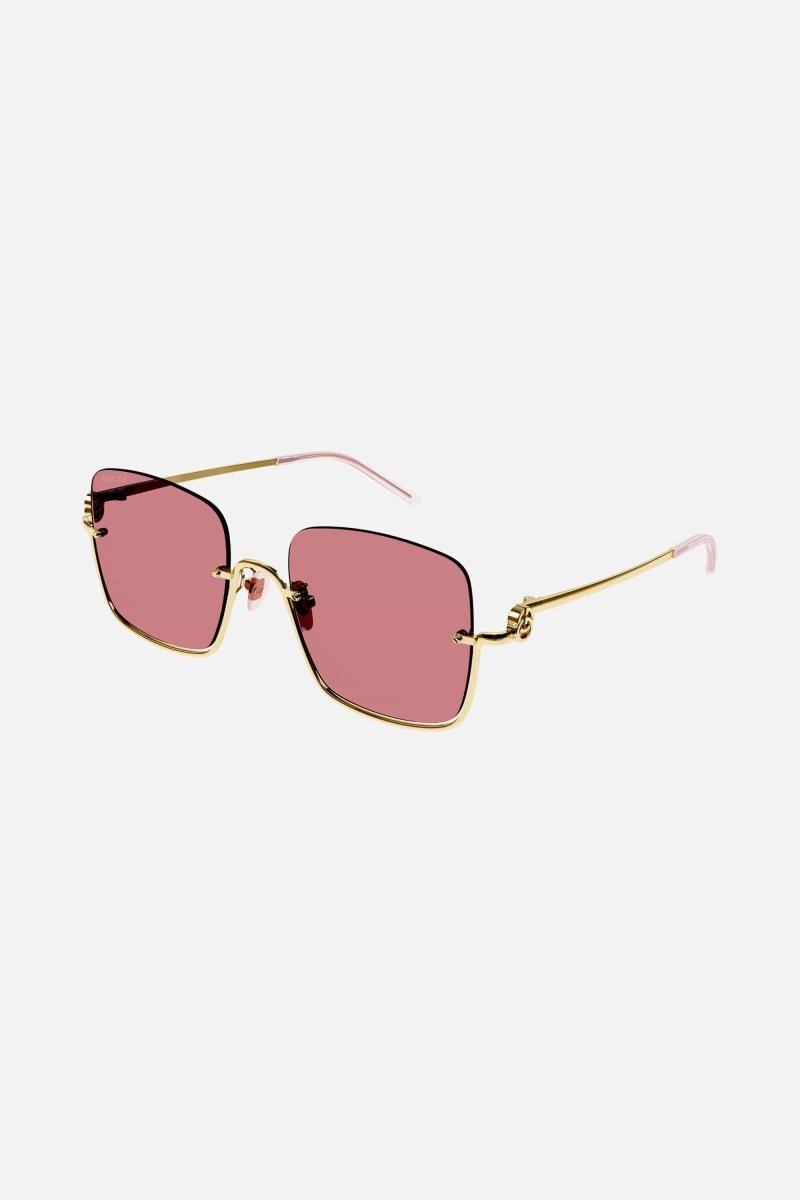 Metal squared sunglasses with pink lenses – half rim construction – LUX VERSE Luxury Designer Fashion Outlet