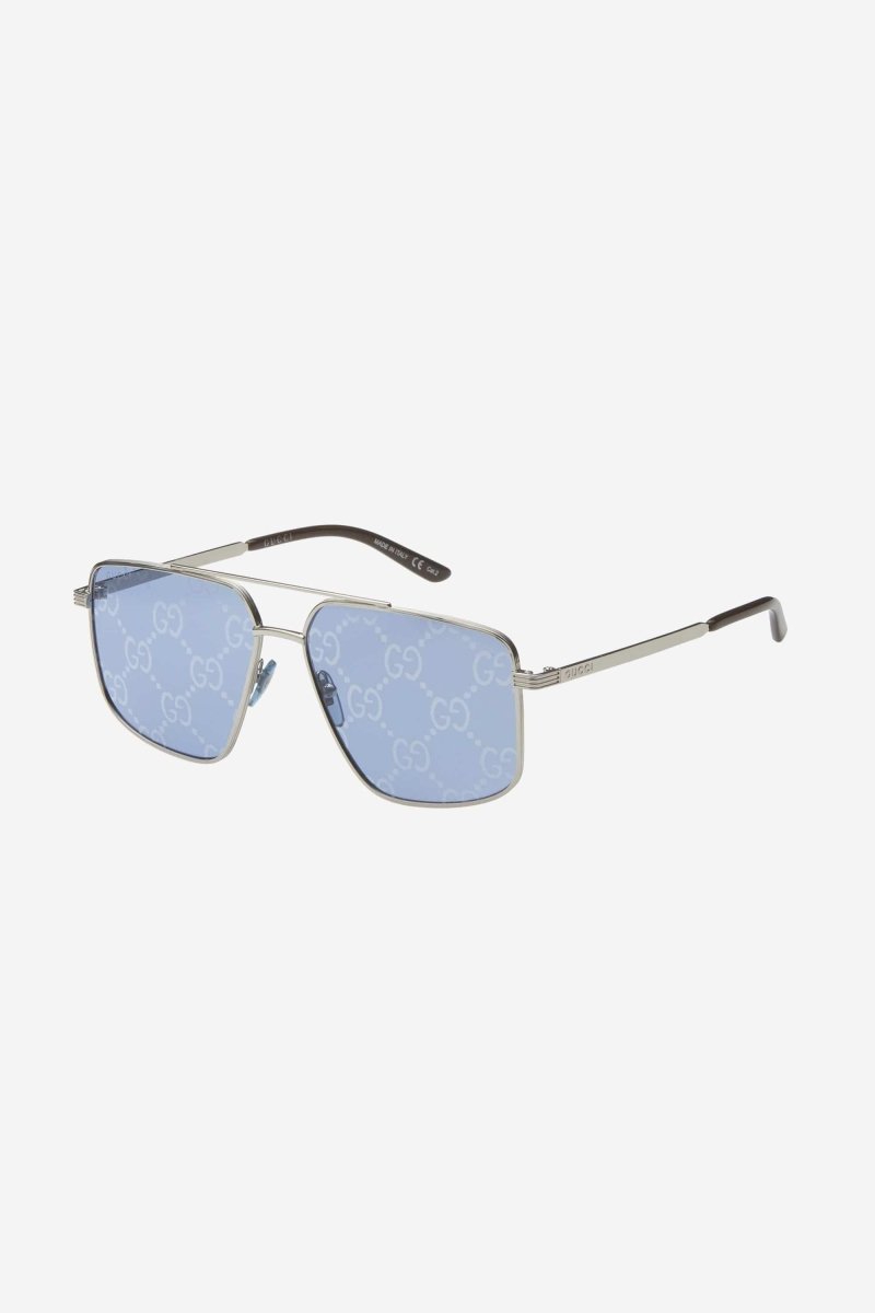 Metal UNISEX caravan with all over GG logo in blue lenses – style dedicated to all the lovers: vintage inspired metal masculine – LUX VERSE Luxury Designer Fashion Outlet