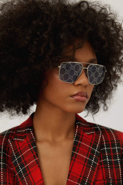 Gucci metal UNISEX caravan with all over GG logo in blue lenses - LUX VERSE - Luxury designer fashion outlet