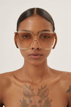 Oversize brown and ivory acetate sunglasses – dedicated brown acetate inspired on the 50s and combined with ivory acetate – LUX VERSE Luxury Designer Fashion Outlet