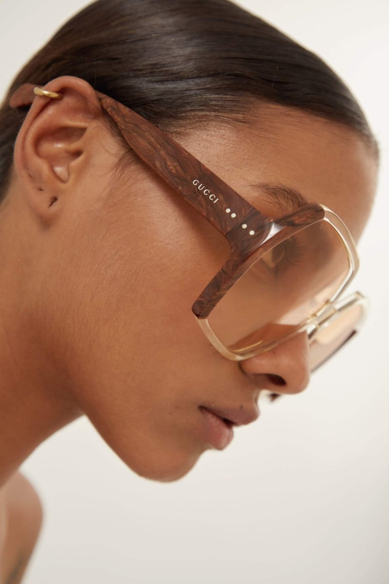 Oversize brown and ivory acetate sunglasses – with ivory acetate, representing geometrical lines with color contrast – LUX VERSE Luxury Designer Fashion Outlet