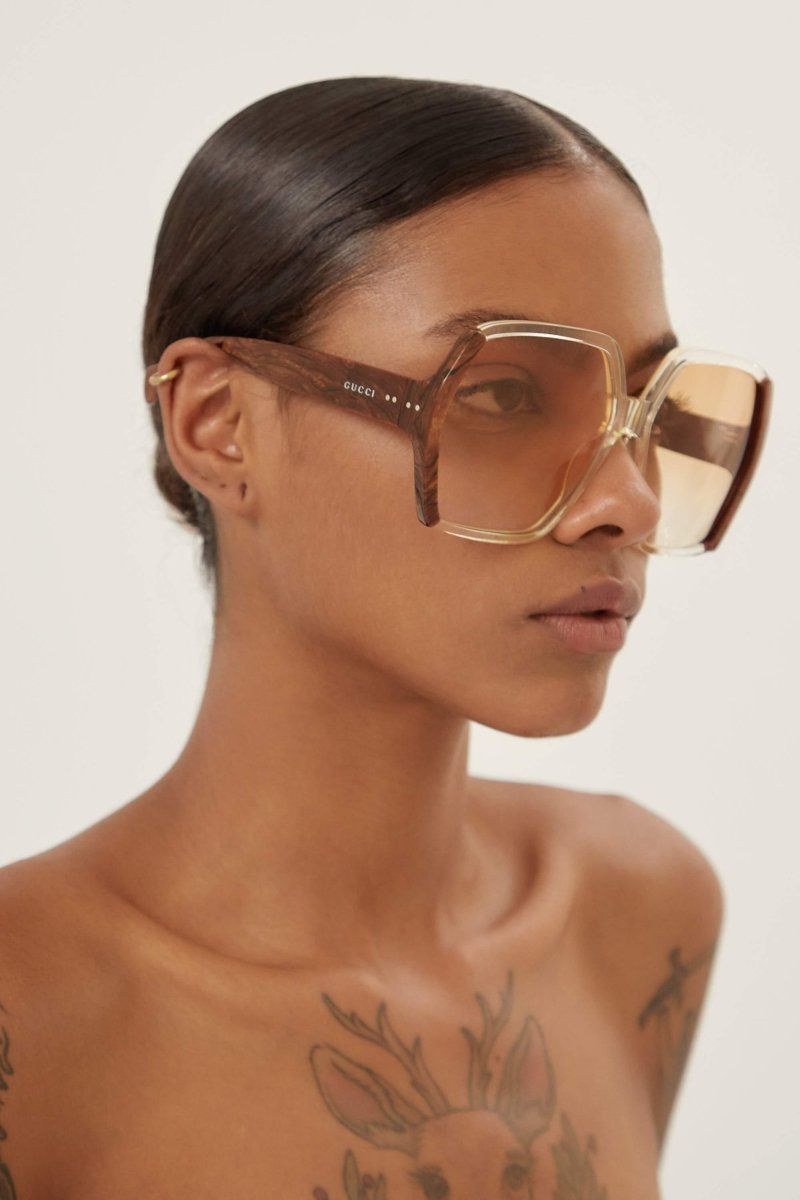 Oversize brown and ivory acetate sunglasses – vintage look sunglasses with light brown lenses and dedicated brown acetate – LUX VERSE Luxury Designer Fashion Outlet