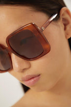 Oversize square brown sunglasses – Interlocking logo on temples – LUX VERSE Luxury Designer Fashion Outlet