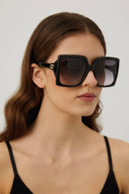 Oversized black squared sunglasses – the best seller iconic Fork concept is reinterpreted through a new light plastic – LUX VERSE Luxury Designer Fashion Outlet