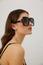Oversized black squared sunglasses – the best seller iconic Fork concept is reinterpreted through a new light plastic – LUX VERSE Luxury Designer Fashion Outlet