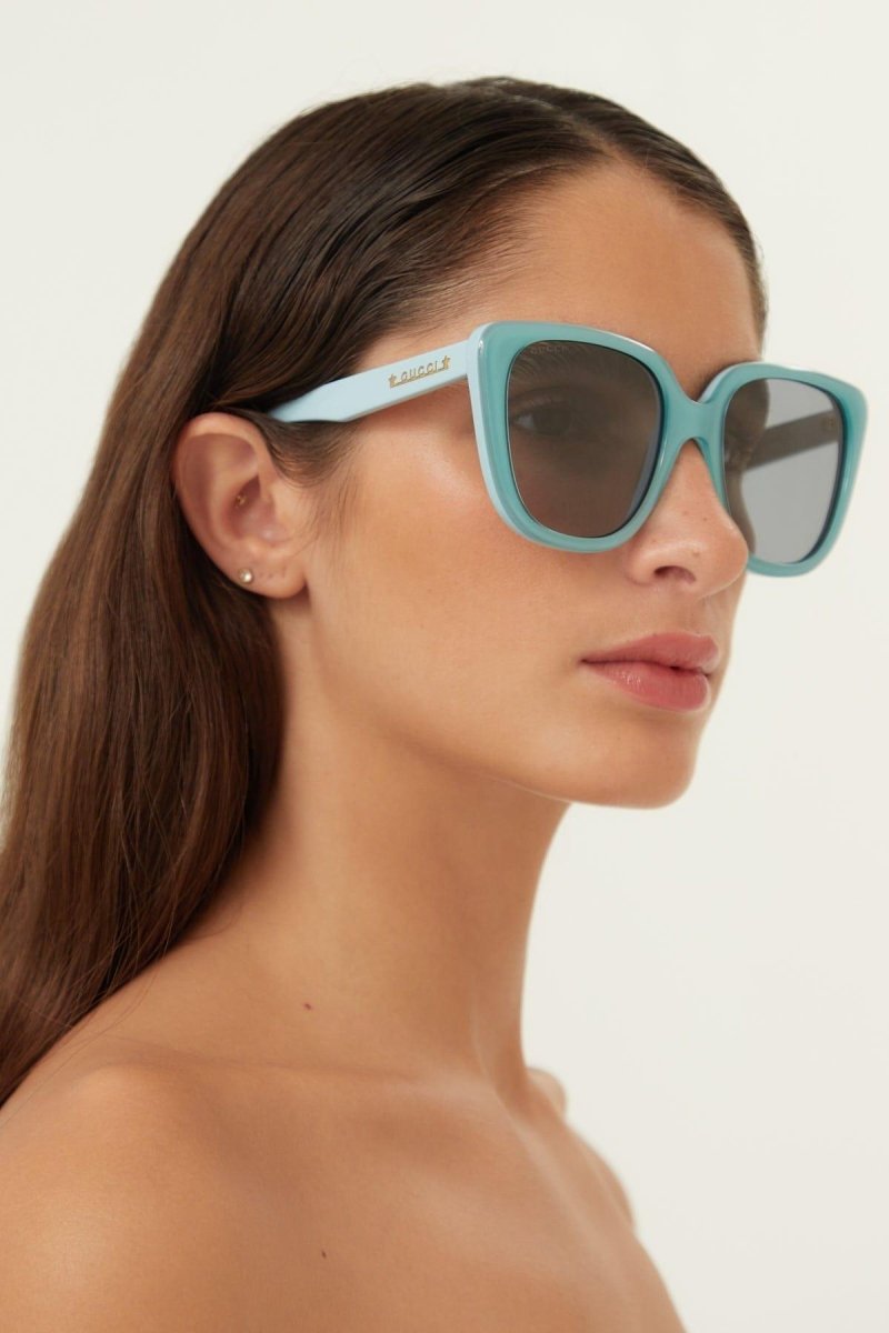 Oversized cat eye blue sunglasses – the universe is dotted with symbols and images in an alphabet of small – LUX VERSE Luxury Designer Fashion Outlet