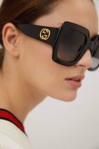 Oversized femenine squared black sunglasses – the big rectangular exclusive shape with a 50’s feeling becomes a classic in black – LUX VERSE Luxury Designer Fashion Outlet