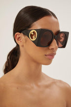 Oversized havana butterfly sunglasses – new extra GG Blondie cut-out metal logo on both temples – LUX VERSE Luxury Designer Fashion Outlet