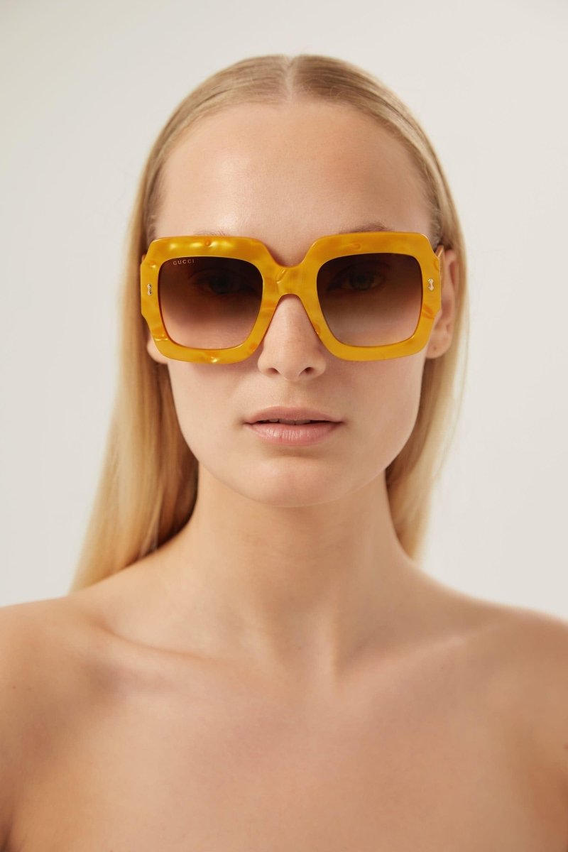 Oversized squared sustainable yellow sunglasses – crafted with a significant content of sustainability sourced materials, – LUX VERSE Luxury Designer Fashion Outlet