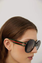 Oversized sunglasses with web temple – or diva-like look featuring interlocking logo on temples – LUX VERSE Luxury Designer Fashion Outlet