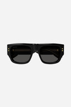 Rectangular black sunglasses – iconic metal rivets on front and temples – LUX VERSE Luxury Designer Fashion Outlet