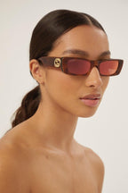 Red rectangular sunglasses – vintage inspired extreme oval bold acetate shape that contast with giant Gold – LUX VERSE Luxury Designer Fashion Outlet