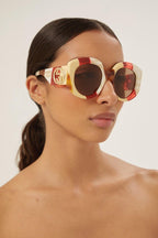 Round bold multicolor sunglasses – abstract interpretation of the web with a play of acetates and colours – LUX VERSE Luxury Designer Fashion Outlet