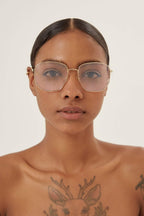 Round metal blue light frame – combination of iconic high-end frames and qualitative lenses with a double – LUX VERSE Luxury Designer Fashion Outlet