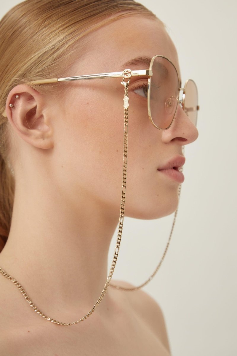 Round metal sunglasses with chain – the soft squared style featuring oversize contours is characterized by the removable – LUX VERSE Luxury Designer Fashion Outlet