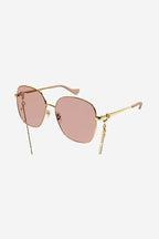 Round metal sunglasses with chain – round metal sunglasses with chain featuring GG cut-out logo – LUX VERSE Luxury Designer Fashion Outlet