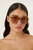 Round oversize havana sunglasses – this oversize geometrical style has an enamel detail that emphasizes the shape, – LUX VERSE Luxury Designer Fashion Outlet