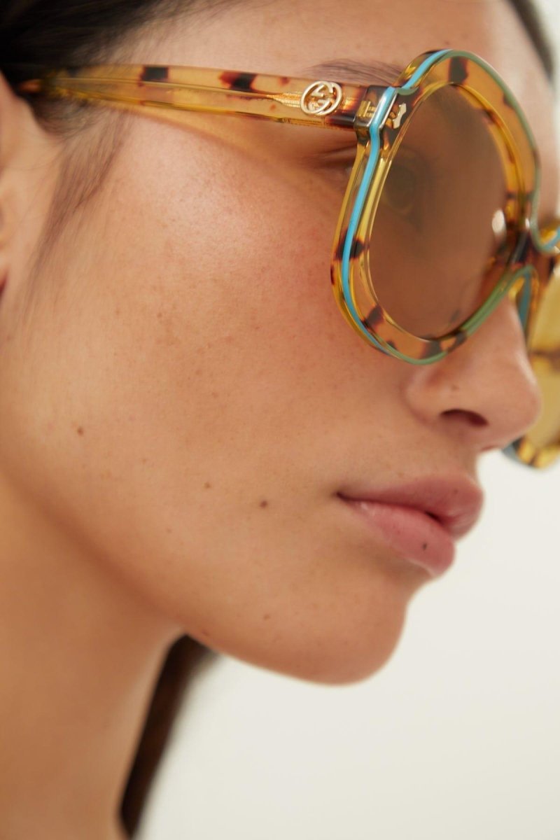 Round oversize havana sunglasses – this oversize geometrical style has an enamel detail that emphasizes the shape, – LUX VERSE Luxury Designer Fashion Outlet