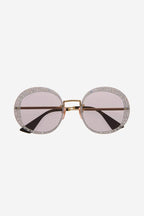 Round rimless sunglasses with Swarovski stones – round rimless violet sunglasses with Swarovski – LUX VERSE Luxury Designer Fashion Outlet