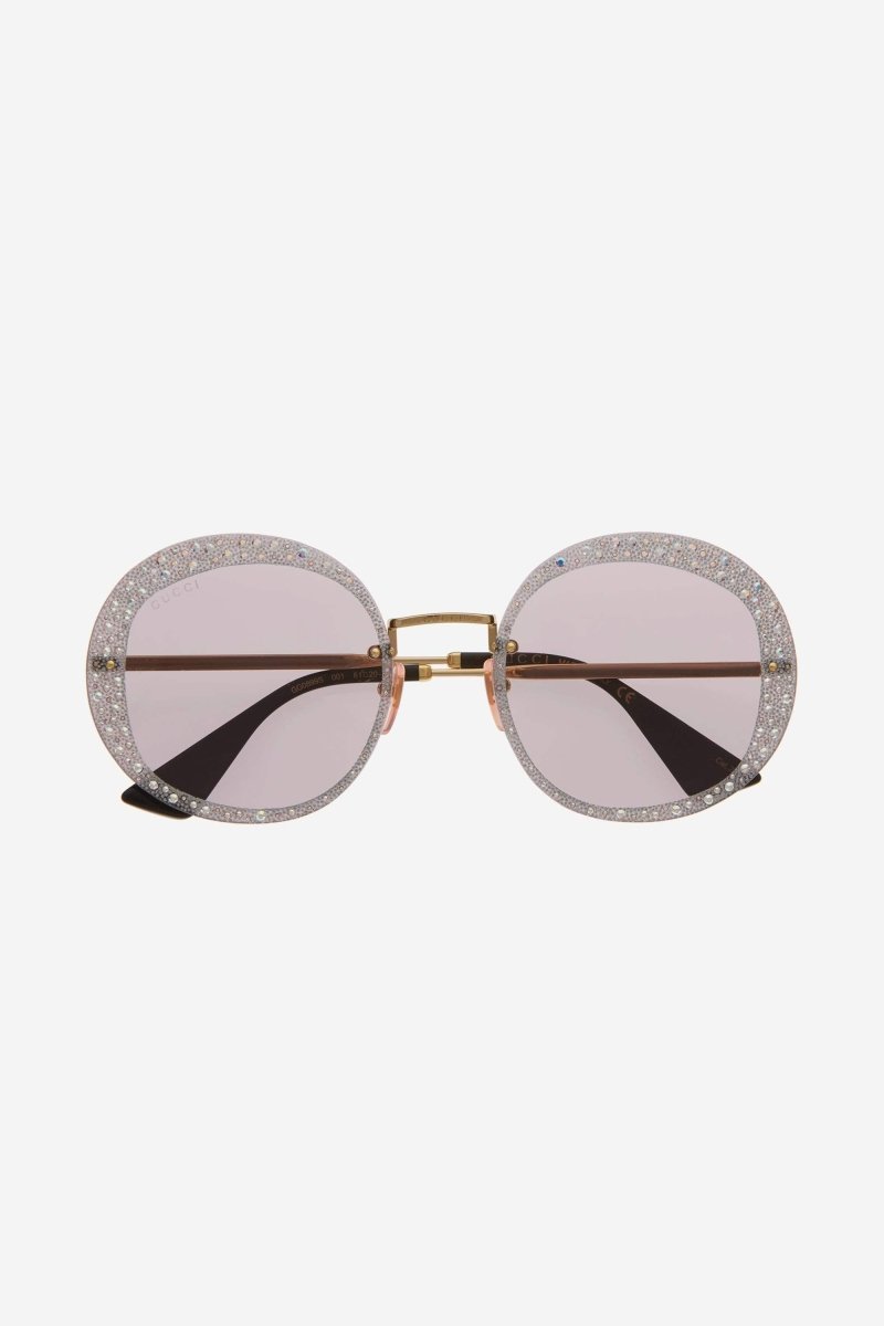 Round rimless sunglasses with Swarovski stones – round rimless violet sunglasses with Swarovski – LUX VERSE Luxury Designer Fashion Outlet