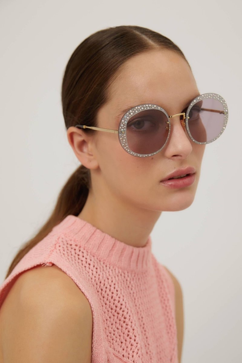 Round rimless sunglasses with Swarovski stones – this model is part of the Hollywood collection – LUX VERSE Luxury Designer Fashion Outlet