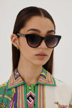 Soft cat-eye femenine black sunglasses – Collection Iconic soft cat-eye shape interpreted in a easy to wear and elegant – LUX VERSE Luxury Designer Fashion Outlet