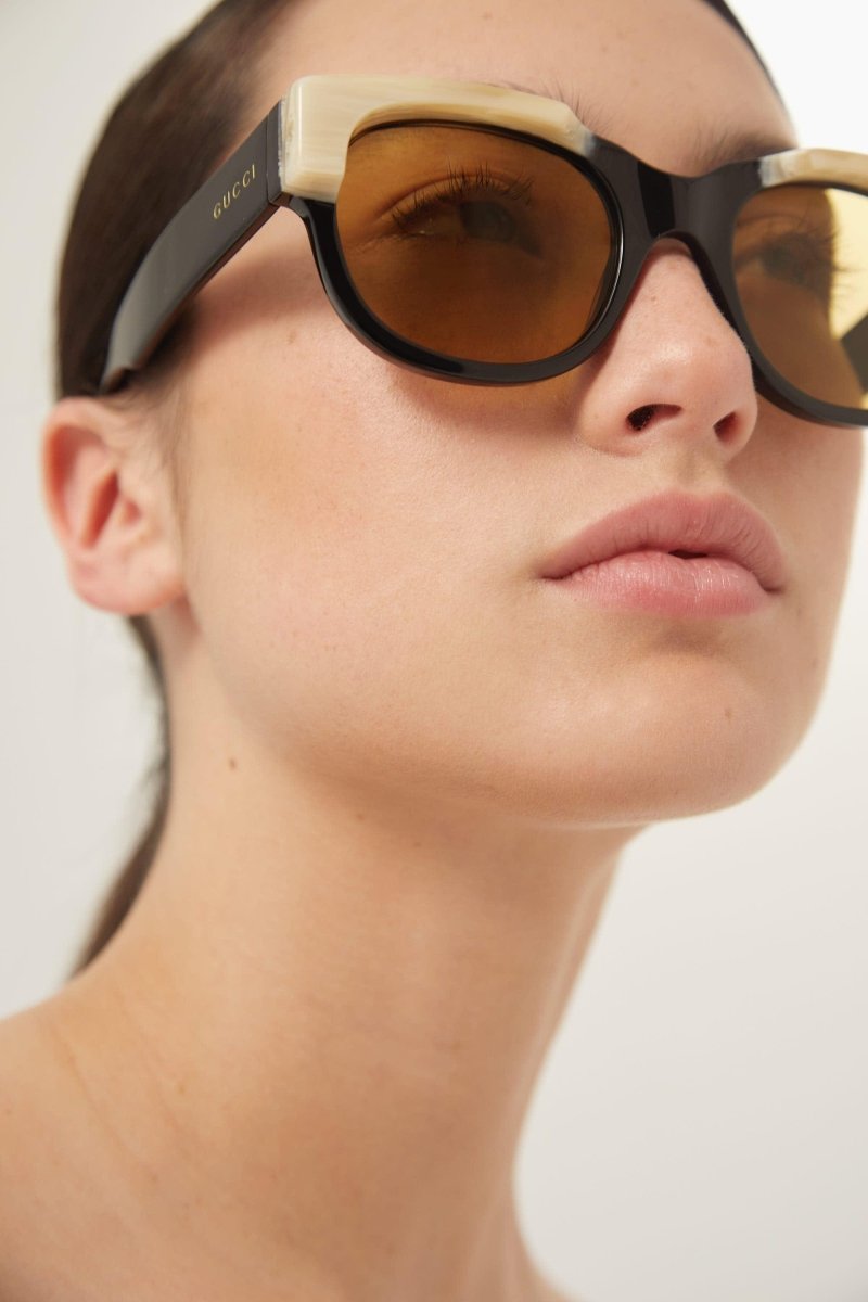 Squared black and ivory acetate sunglasses – the eyebrows are said to ‘frame’ our eyes – LUX VERSE Luxury Designer Fashion Outlet