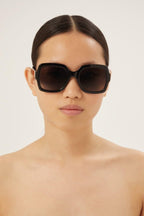 Squared black thin acetate sunglasses – gG logo on temples – LUX VERSE Luxury Designer Fashion Outlet