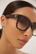 Squared havana acetate sunglasses – gG logo on temples – LUX VERSE Luxury Designer Fashion Outlet