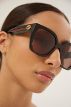 Squared havana sunglasses with web temple – milled temples recreating the web – LUX VERSE Luxury Designer Fashion Outlet