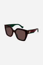 Squared havana sunglasses with web temple – lettering logo on temples – LUX VERSE Luxury Designer Fashion Outlet