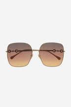 Squared metal gold brown classic sunglasses with horsebit detail – this oversize round shape with a vintage inspiration is embellished by the Horsebit – LUX VERSE Luxury Designer Fashion Outlet