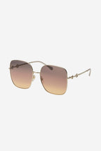 Squared metal gold brown classic sunglasses with horsebit detail – for the first time, the iconic Horsebit, is interpreted in the Eyewear – LUX VERSE Luxury Designer Fashion Outlet