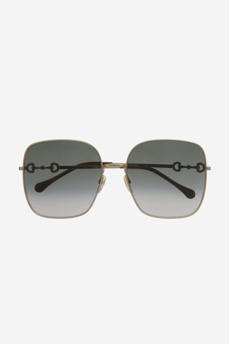 Squared metal gold grey classic sunglasses with horsebit detail – the Logo is featured in this metal styles all with the same refined feeling – LUX VERSE Luxury Designer Fashion Outlet